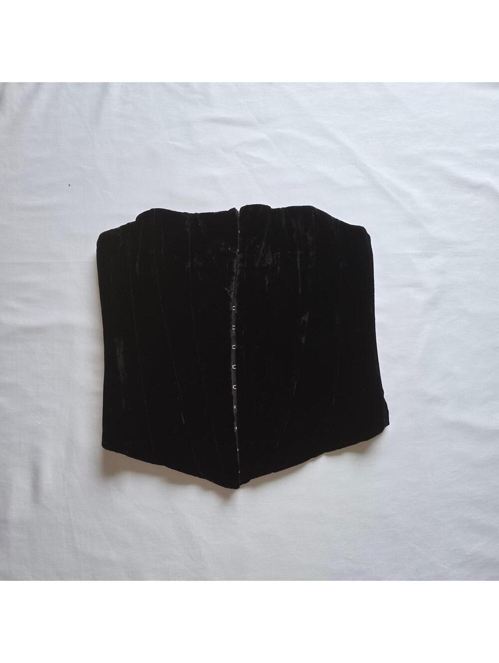 Zara Black Velvet Corset Style Top Size Small